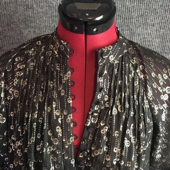 ANTONIO MELANI Camila Chiffon Black & Gold Metallic Cocktail Dress Size 0 NWT - Picture 8 of 13